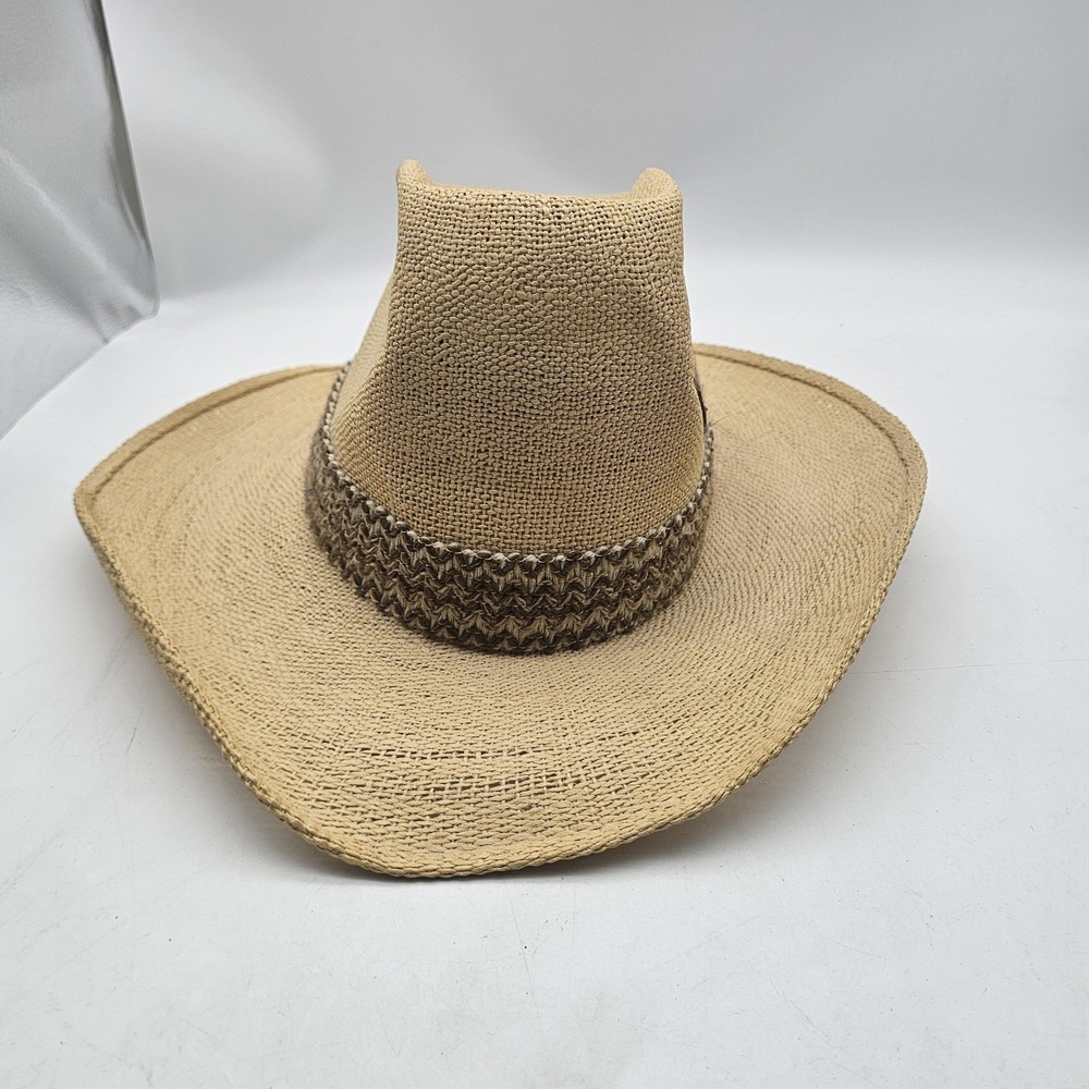 Resistol Stagecoach Hat Cowboy Fitted Mens 7 5/8 Beige Straw Feather Western - Picture 2 of 12